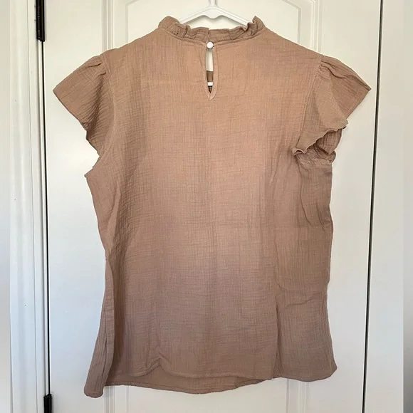 Khaki Colored, Ruffle Sleeve Top - Picture 4 of 5